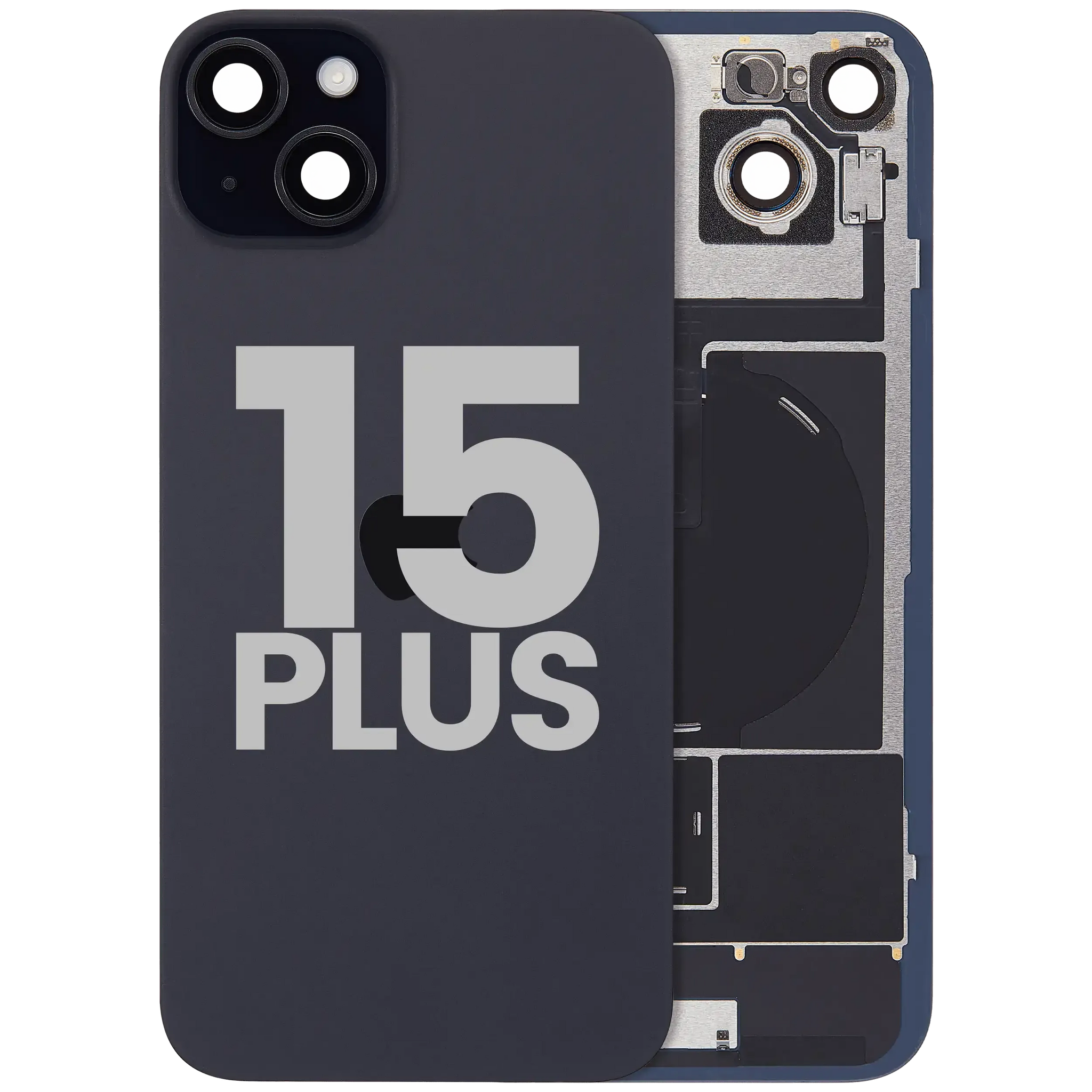 Back Glass w/ MagSafe Magnet & NFC & Flashlight Flex For iPhone 15 Plus (Pull) (Black)