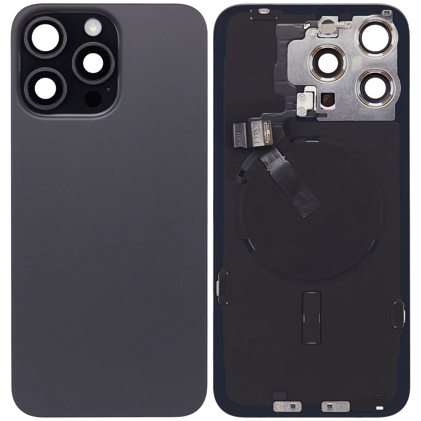 Back Glass w/ MagSafe Magnet & NFC & Flashlight Flex For iPhone 15 Pro Max (Pull) (Black Titanium)