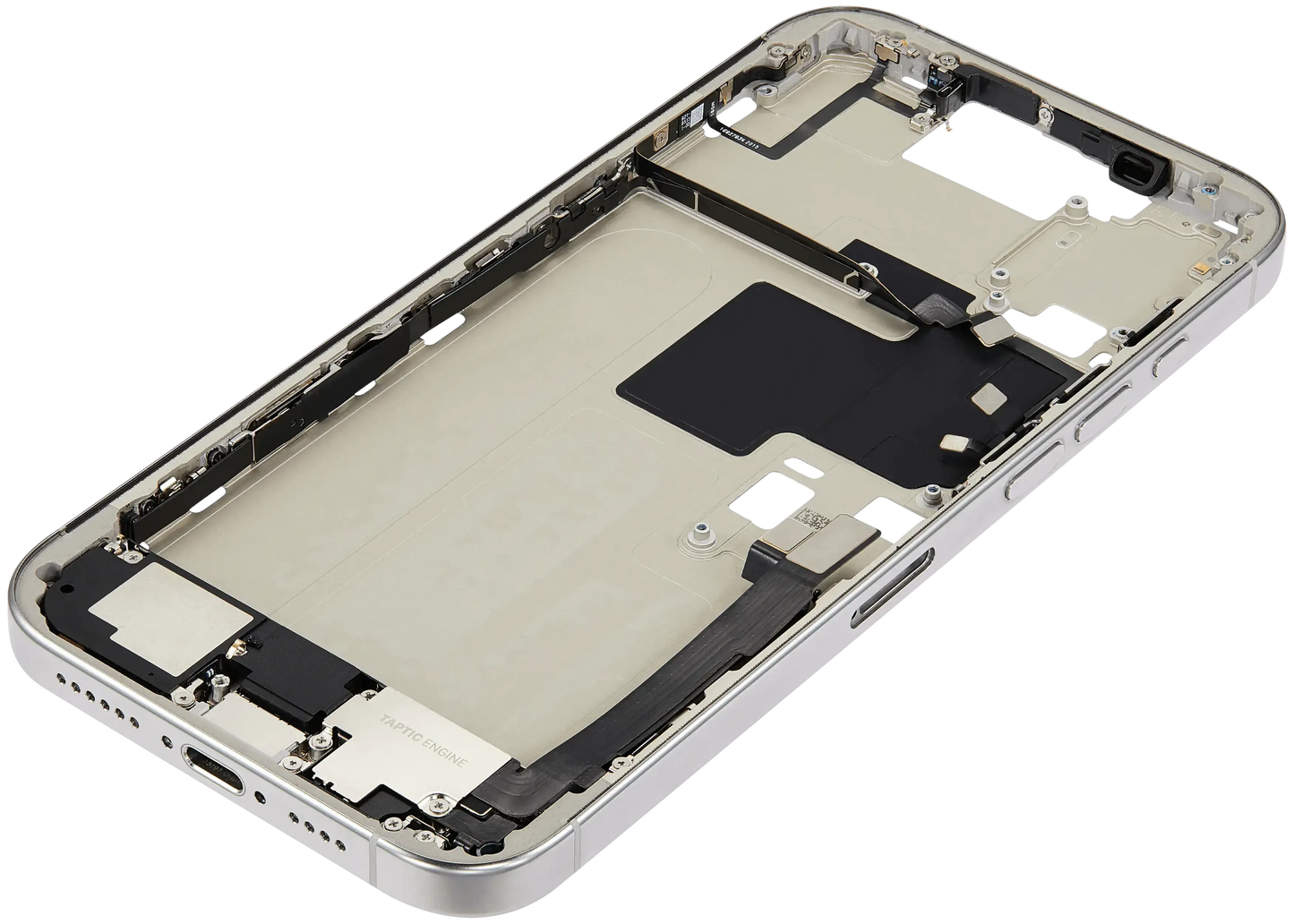 Mid-Frame Housing W/ Charging Port Flex & Small Parts For iPhone 16 Pro Max (EU / Global Version) (Used OEM Pull: Grade C) (White Titanium)