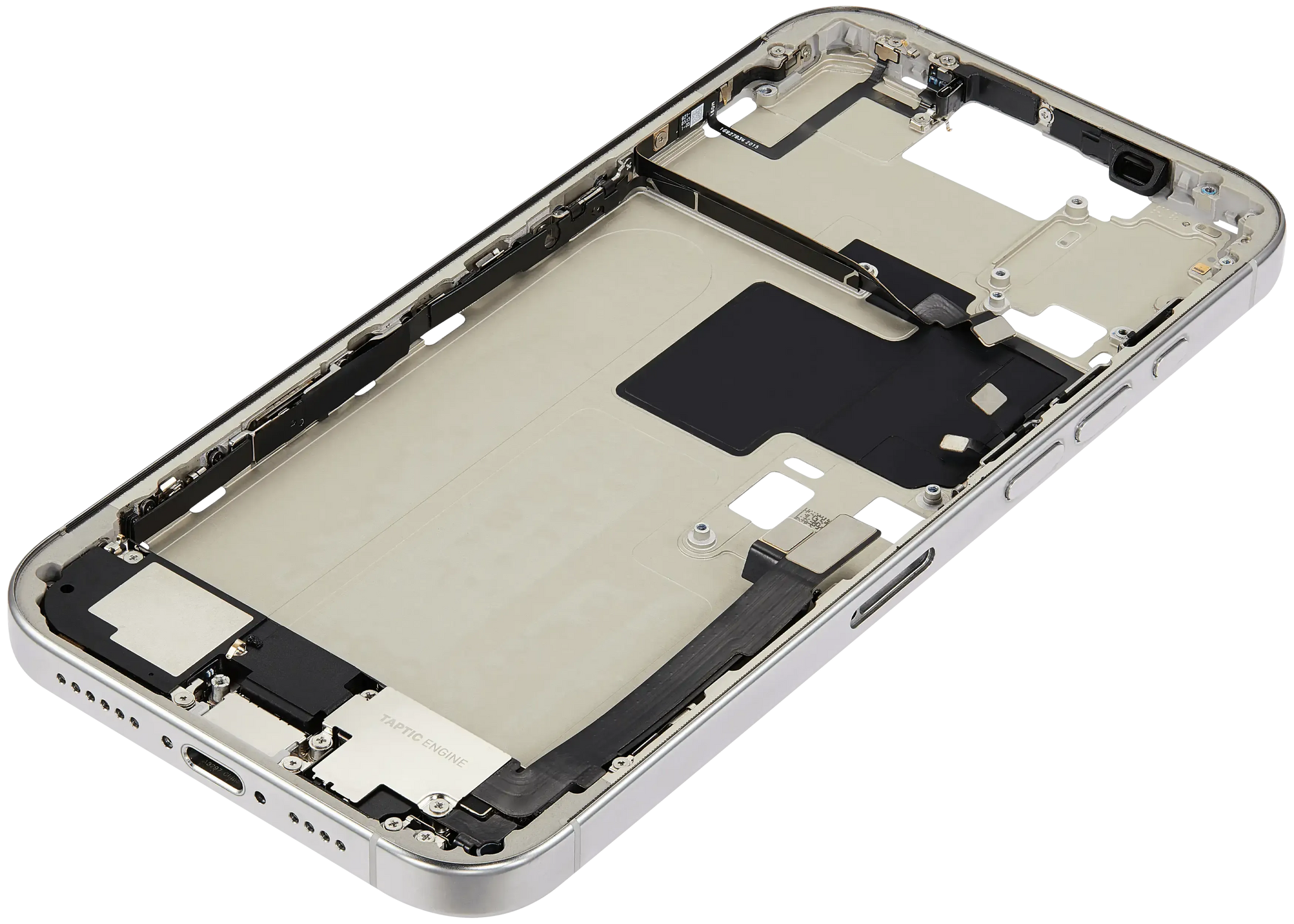 Mid-Frame Housing W/ Charging Port Flex & Small Parts For iPhone 16 Pro Max (EU / Global Version) (Used OEM Pull: Grade C) (White Titanium)