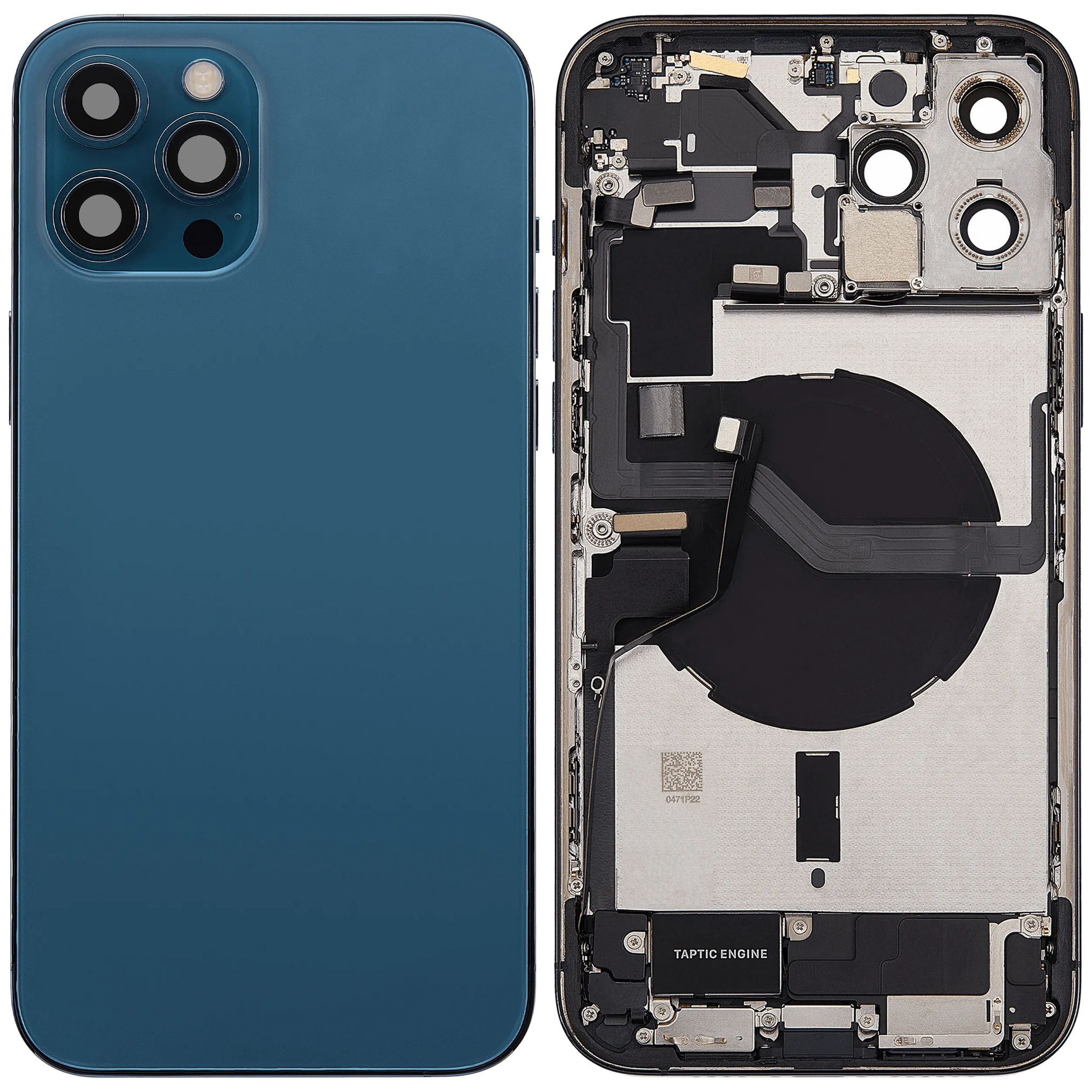 Back Housing W/ Charging Port Flex & Small Parts For iPhone 12 Pro Max (EU / Global Version) (Used OEM) (Pull) (Pacific Blue)