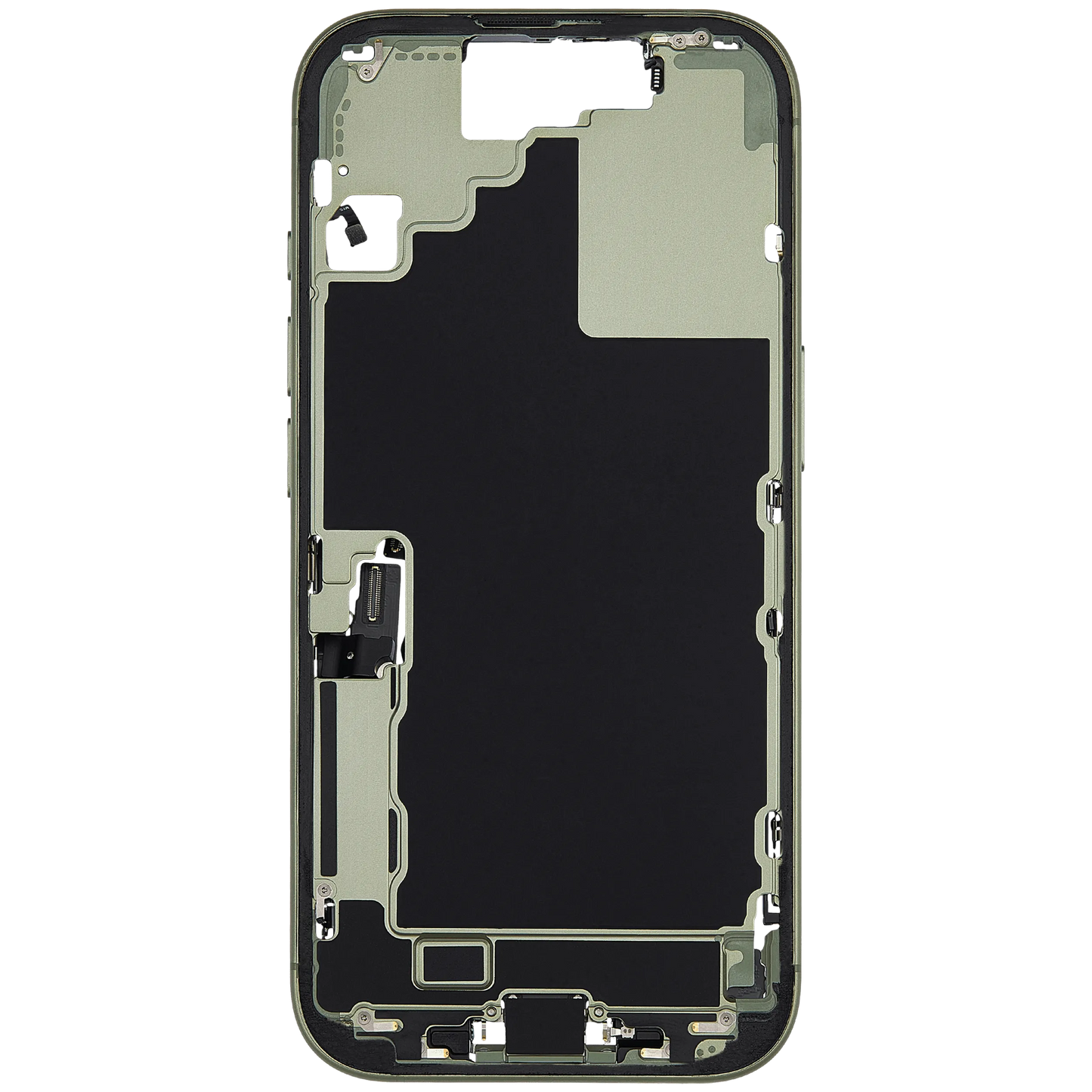 Mid-Frame Housing W/ Charging Port Flex & Small Parts For iPhone 17 (US Version) (Pull) (Sage)